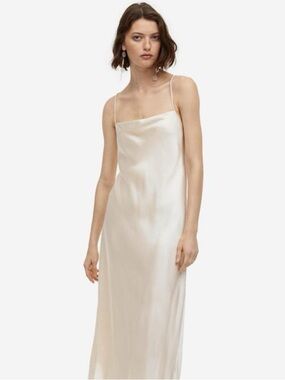 H&M Cream Satin Slip Midi Dress